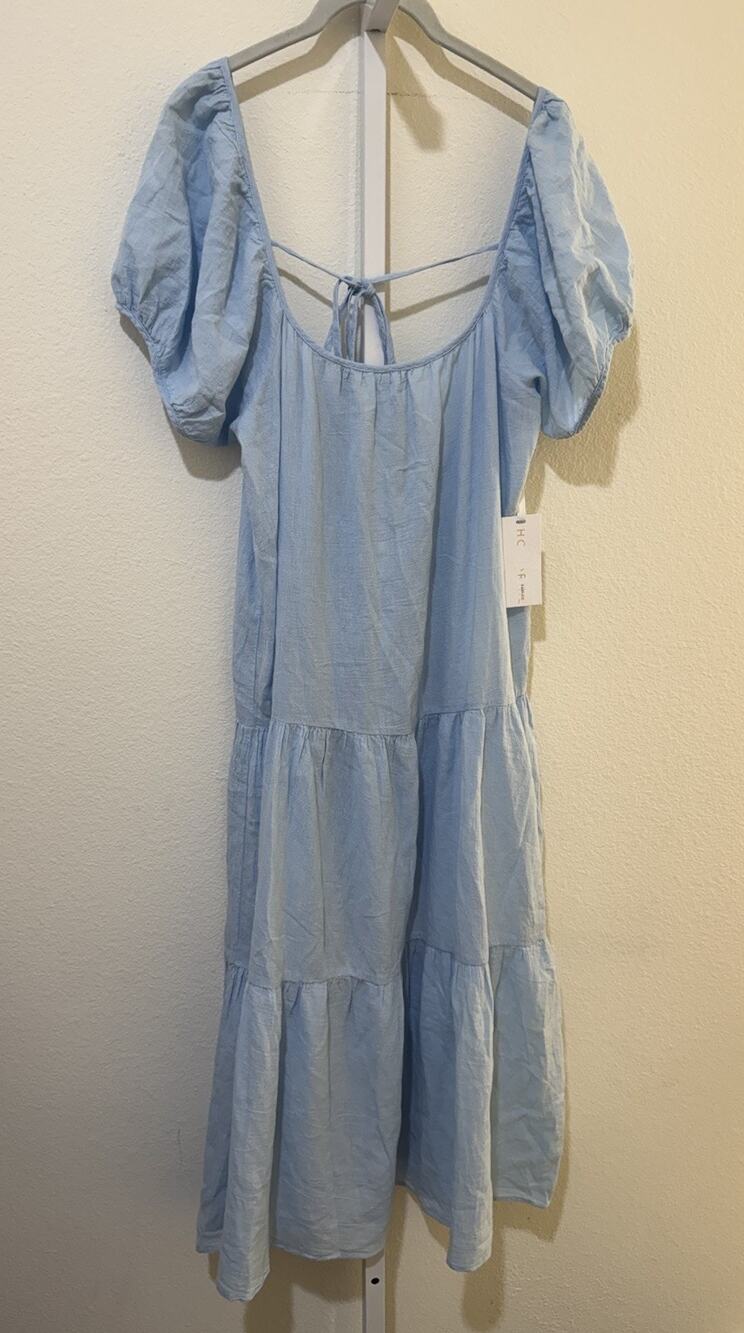 HONORINE Elodie Long Cotton-gauze Midi Dress size M In Spa Blue